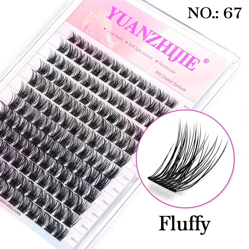 YUANZHIJIE DIY Cluster Eyelash Extension 12lines Dovetail Segmented Lashes Natural Lighter Bundle Makeup Supplies