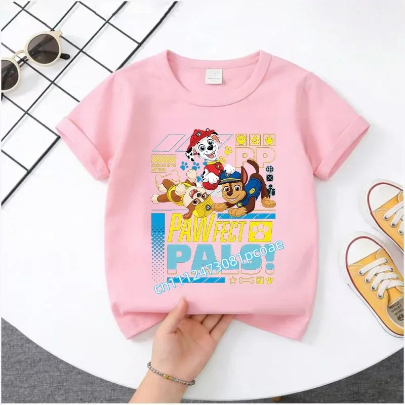 PAW Patrol Summer Short-Sleeved 1-12 Years Old Children's Pure Cotton T-Shirt Boys' Sports Shirt Girls' Casual Top Cartoon Print
