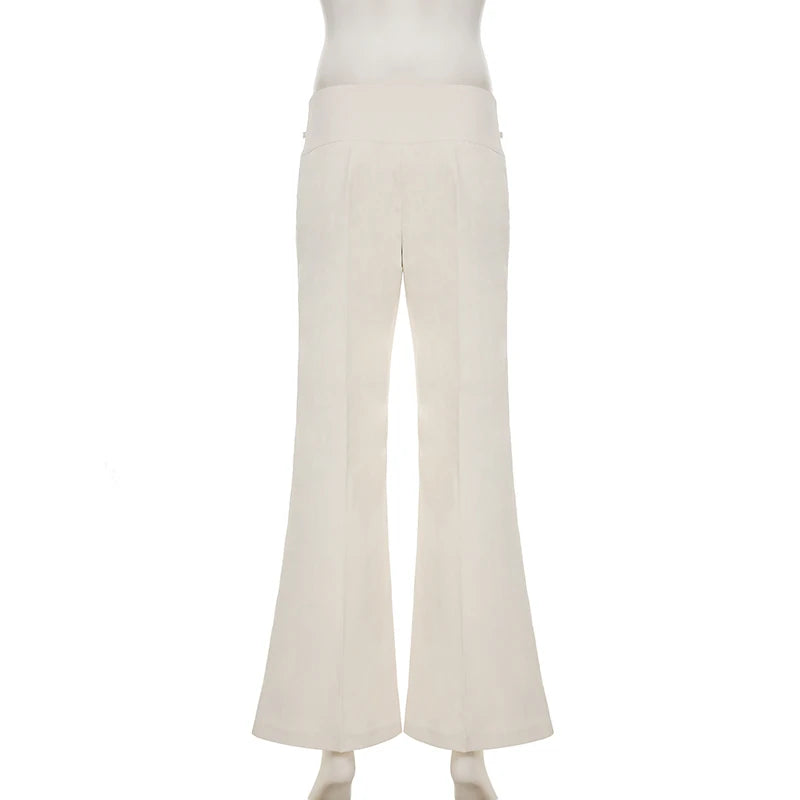 Vintage Y2K Korean Streetwear Pants Woman Low Rise Straight Loose Beige Trousers Button Up Basic 2000S Women Casual Pants