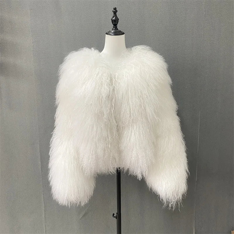 New Winter Autumn Fashion Real Fur Jacket Women Genuine Mongolia Sheep Fur Coat