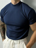 2026 New fashion Men's T-shirt Small high collar stripe shirt short sleeve fitness top leisure sport T-shirt Men sportswear