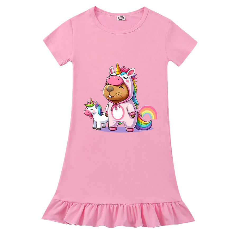 Rainbow Capybara Party Dress for Baby Girl Wedding Dress Our Beloved Baby Fashion for Babies Checkered Children Dresses Coming