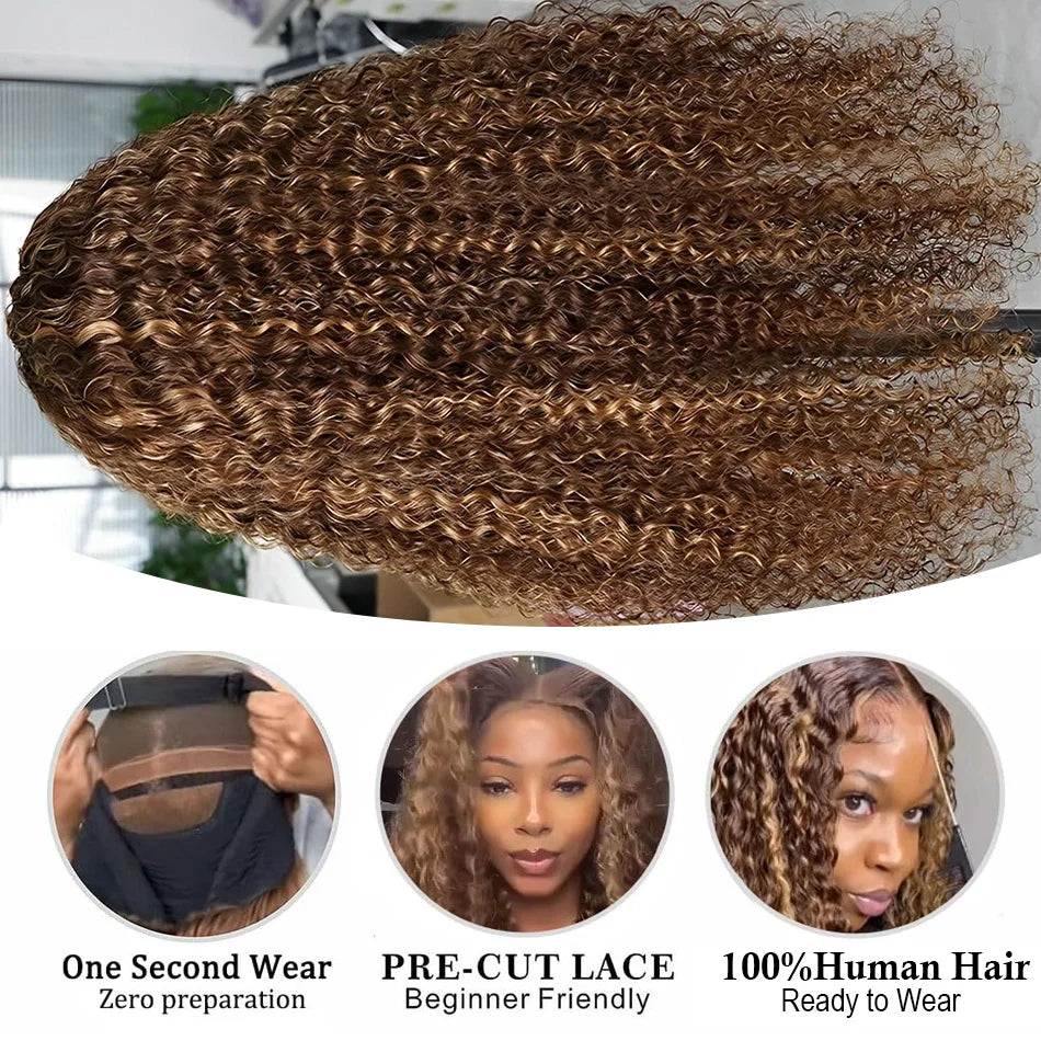 30 32 Inch Highlight Ombre Lace Frontal Wig Curly Human Hair Wigs 4/27 Colored 13x4 13X6 Deep Curly 4x4 5X5 Lace Closure Wigs