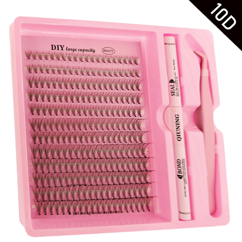 QIUNING Eyelash Clusters Kit Fluffy Individual Lashes Lash Bond and Seal and Remover Faux Mink Lashes Eyelash Extension DIY