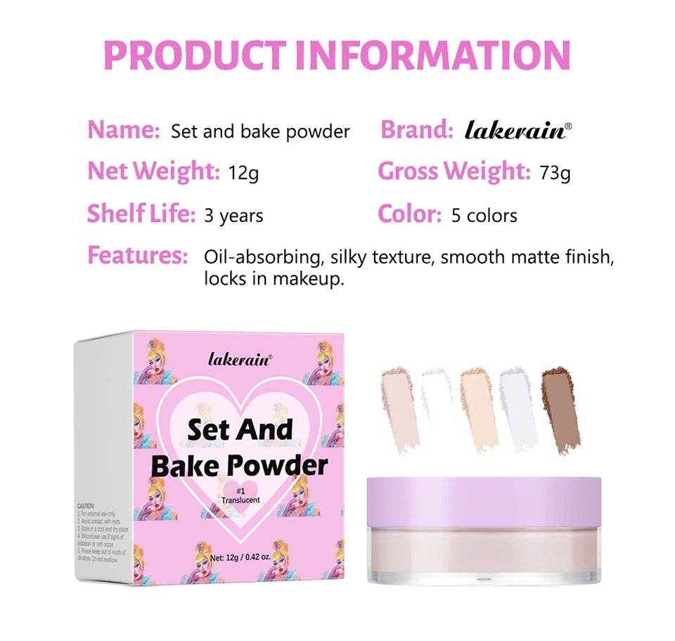 Loose Baking Setting Powder Long Lasting Oil Control Natural Face Matte Waterproof Brightening Loose Powder Makeup Cosmetics