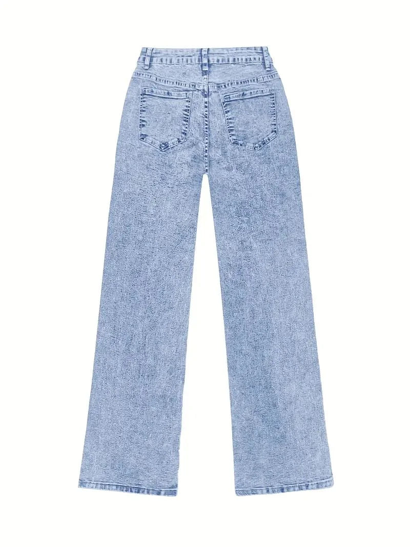 plus Size Women's Wide Leg Jeans Washed Elastic Casual Loose Fit Ladies Denim Pants Comfortable Stretchy Trousers