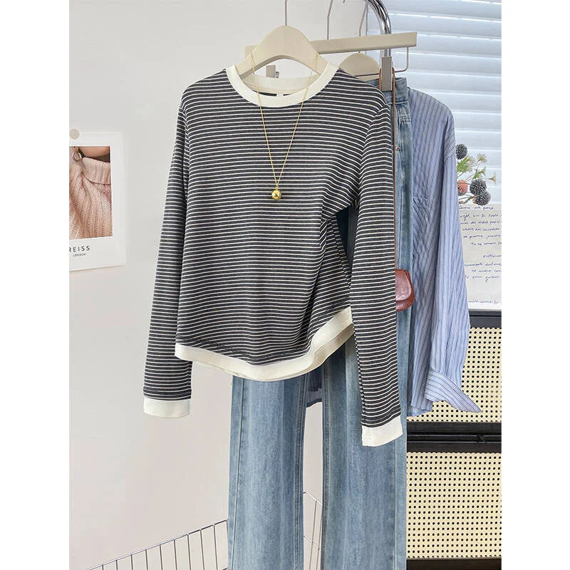 2026 New Women's Loose Fit Casual Stripe Short Sleeve T-Shirt Comfortable Breathable Cotton Polyester Blend Summer Top