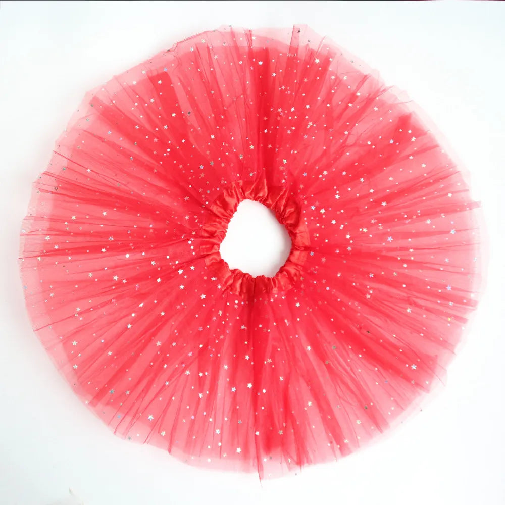 Kids Baby Star Glitter Dance Tutu Skirt For Girl Sequin 3 Layers Tulle Toddler Pettiskirt Children Chiffon 2-8T