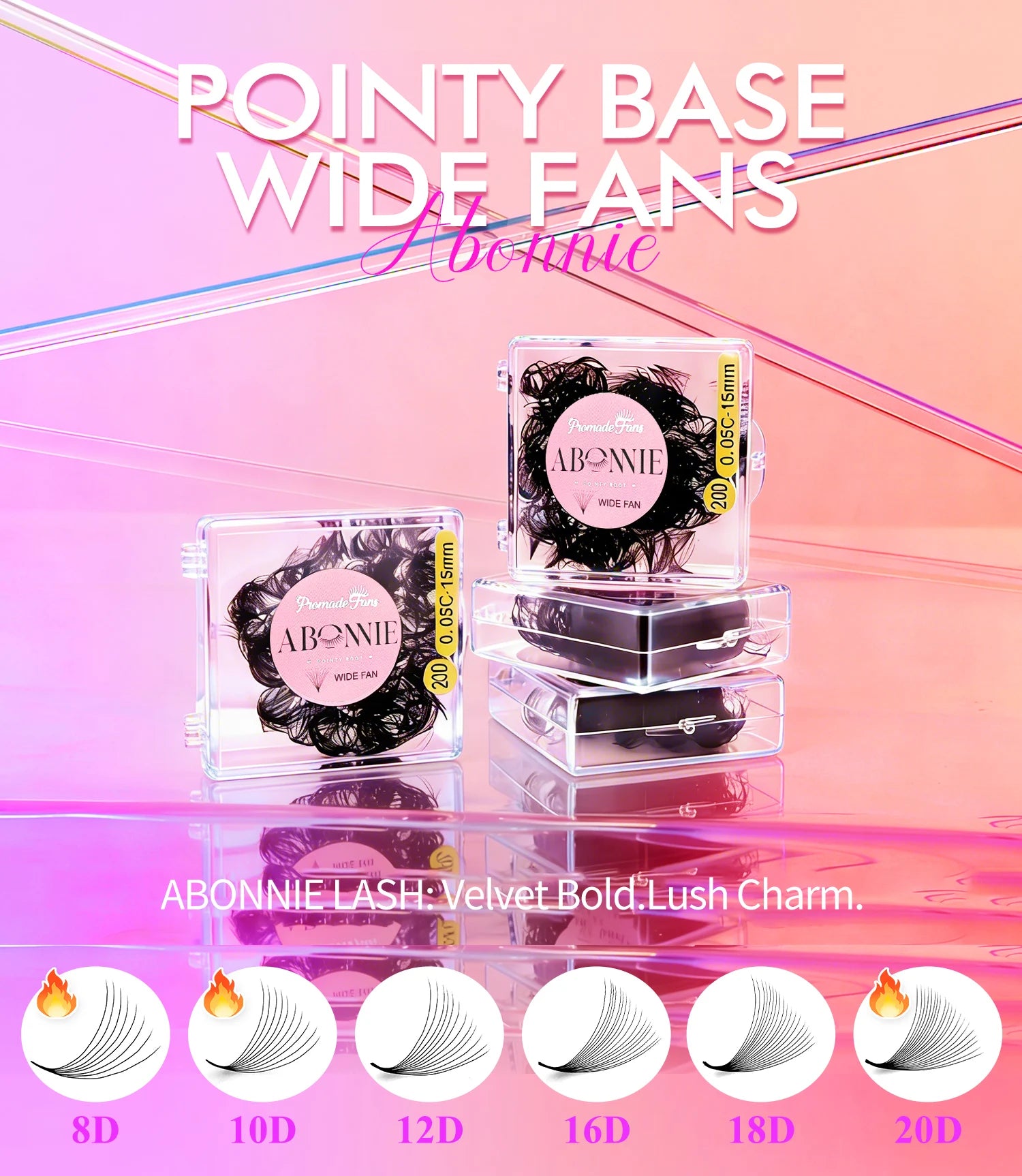 ABONNIE Loose 8D-20D Pointy Base Short Stem Premade Russian Volume Fans Faux Mink Premade Eyelash Extensions Makeup Cilios