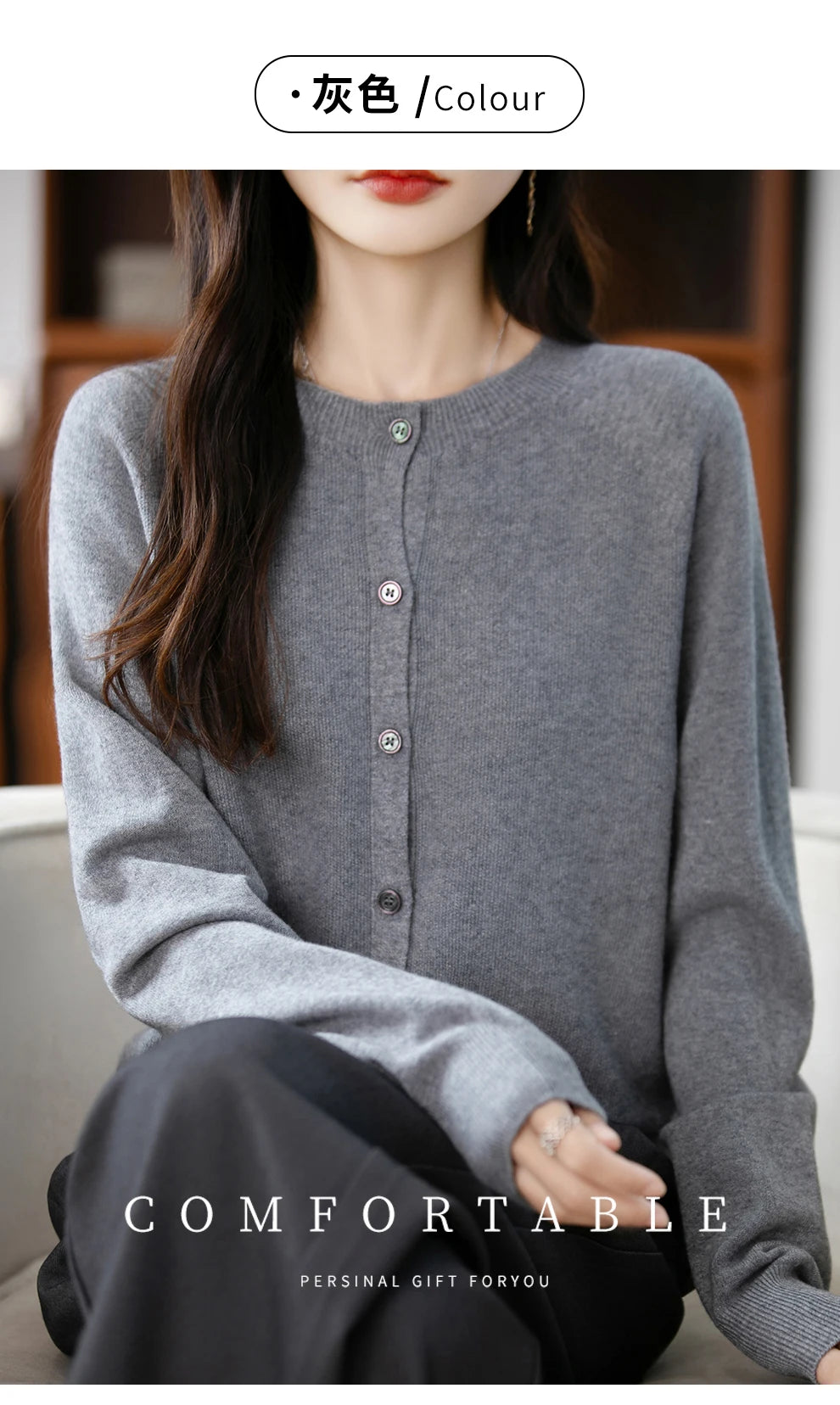 Classic Merino Wool Woman Sweater Basic Female Autumn Winter Knitted Cardigan Elegant Ladies Cashmere Long Sleeve Clothing Tops
