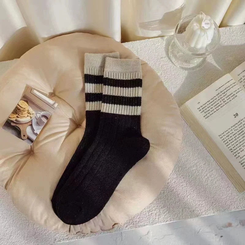 5 Pairs Striped Print Socks, Comfy & Soft Mid Tube Socks, Women's Stockings & Hosiery