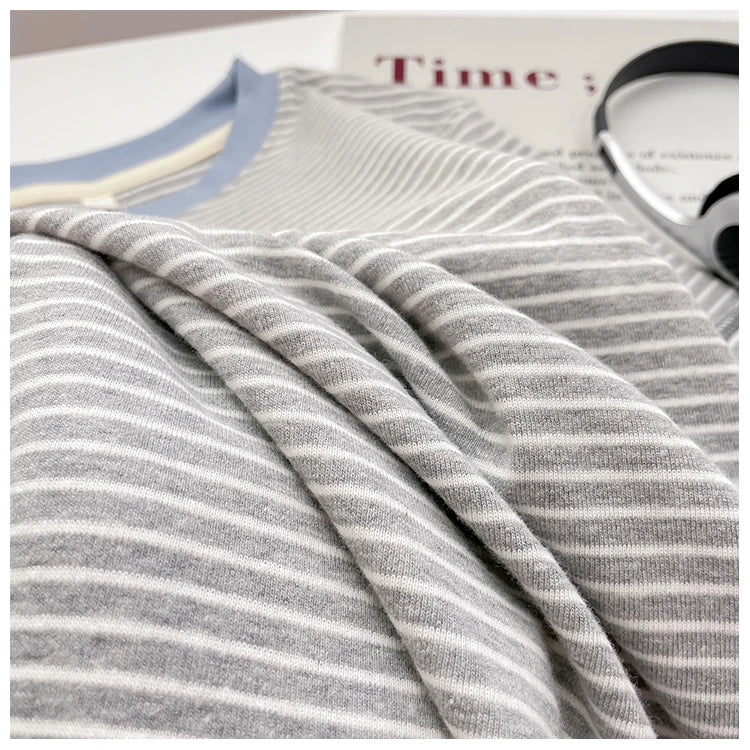 2026 New Women's Loose Fit Casual Stripe Short Sleeve T-Shirt Comfortable Breathable Cotton Polyester Blend Summer Top