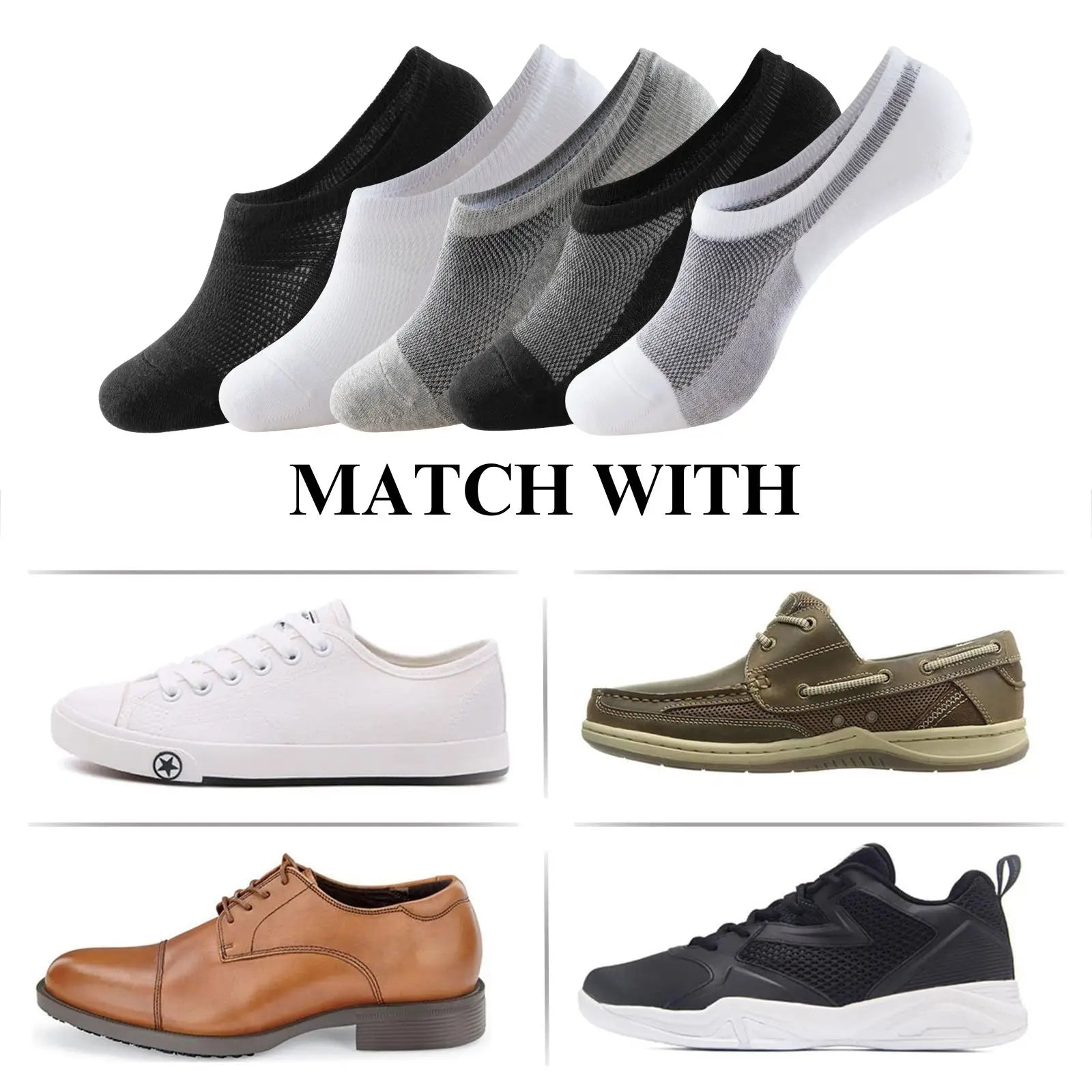 RMSWEETYIL 5 Pairs No Show Low Cut Short Invisible Liner No Slip Socks for Men and Women Cotton Thin Flat No See Boat Shoe Socks