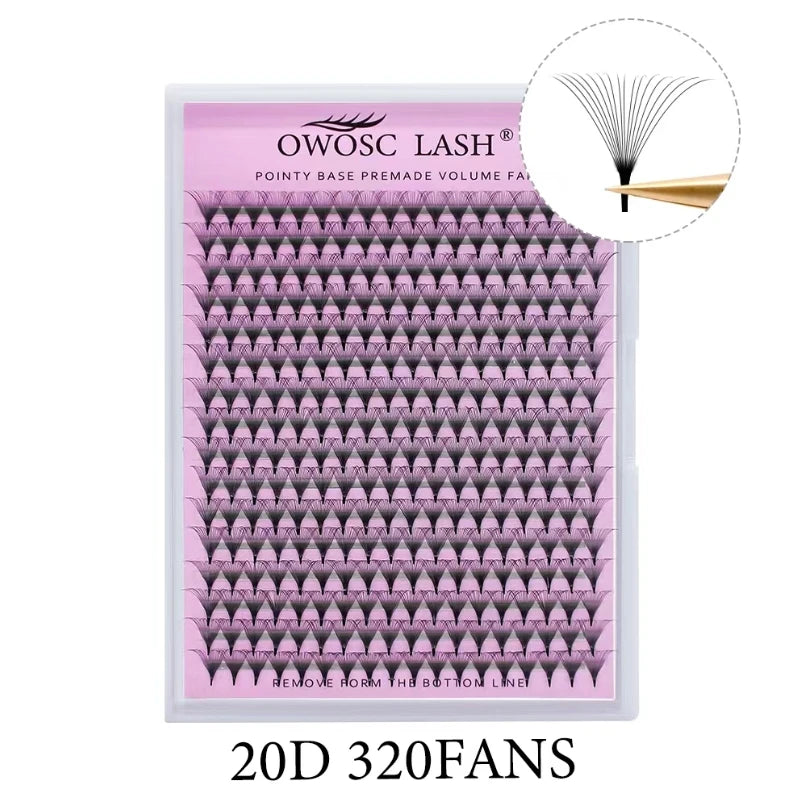 OWOSC Pointy Base Premade Volume Fans Eyelash Extension 3D/6D/8D/10D/12D/14D Individual Sharp Pointy Stem 320 fans Custom Logo