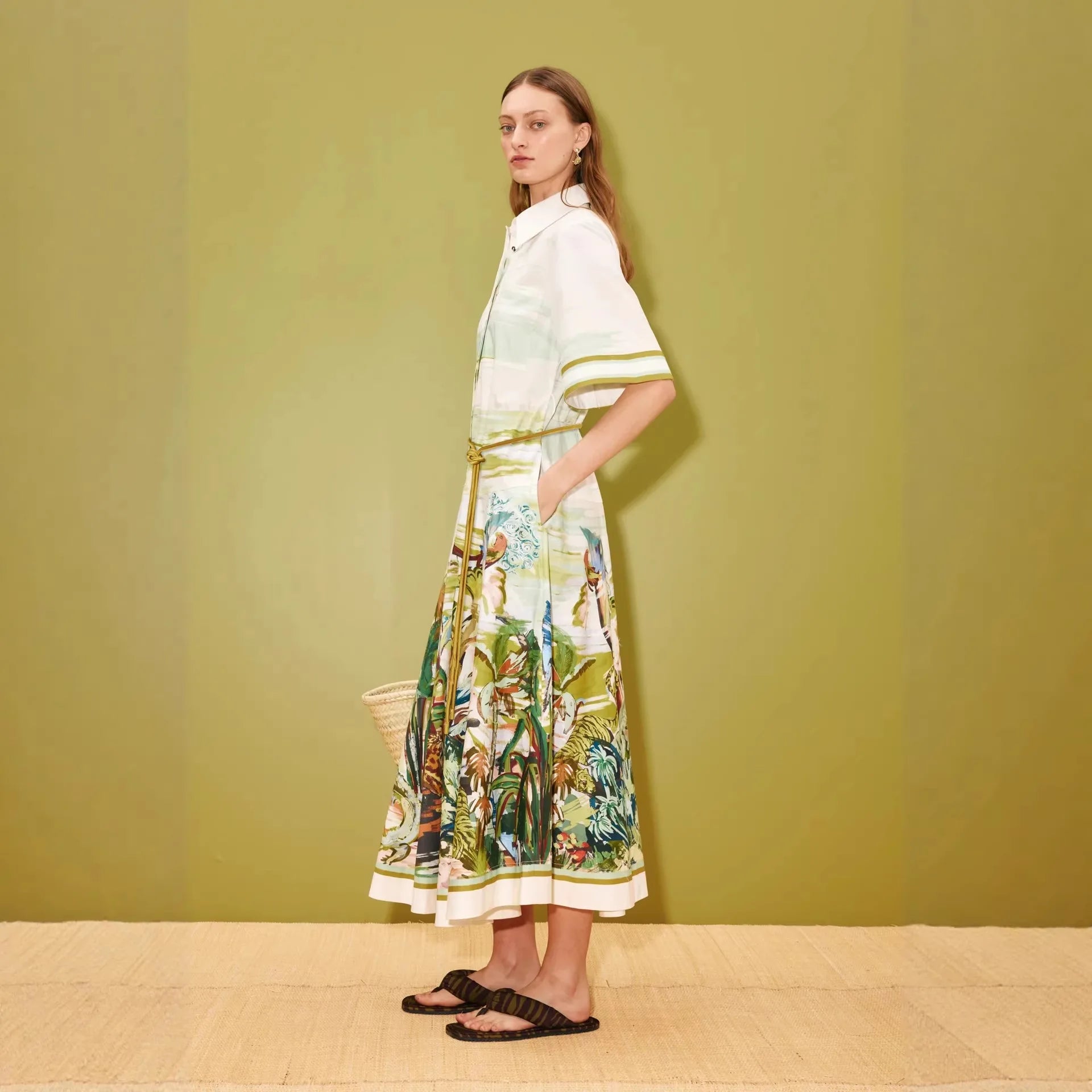 New Casual Fashion Linen Shirt Collar Cardigan Long Dress