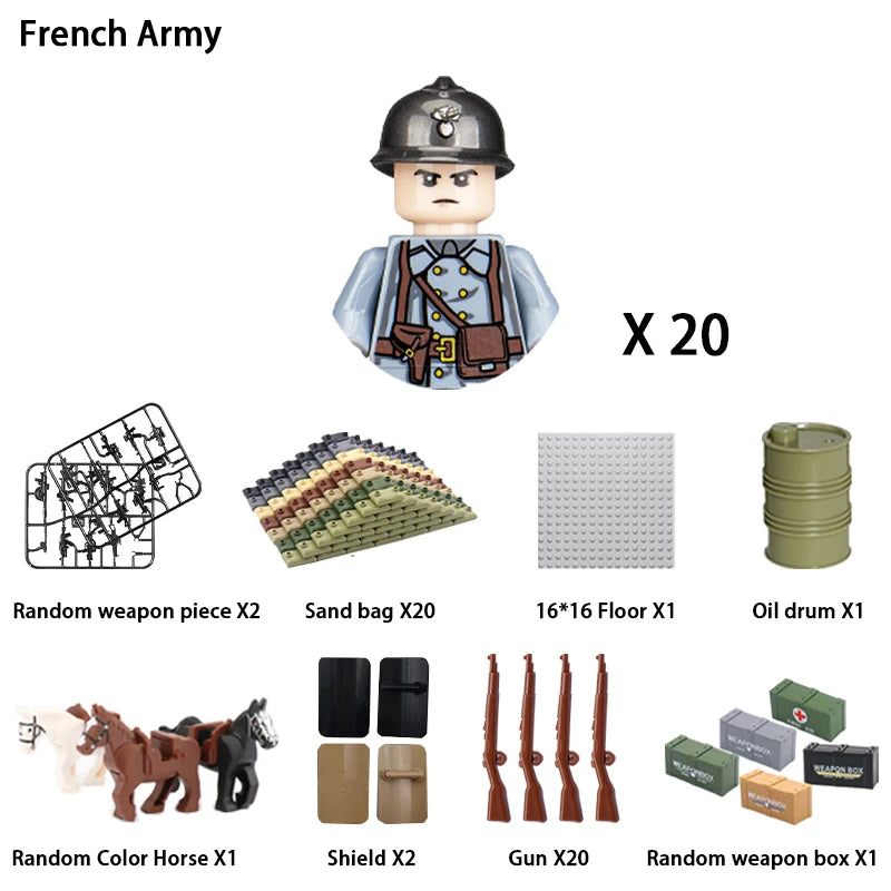 WWII Infantry Military Soldier War National Army Mini Gun Weapon Models Building Blocks Building Blocks Toys for Kids