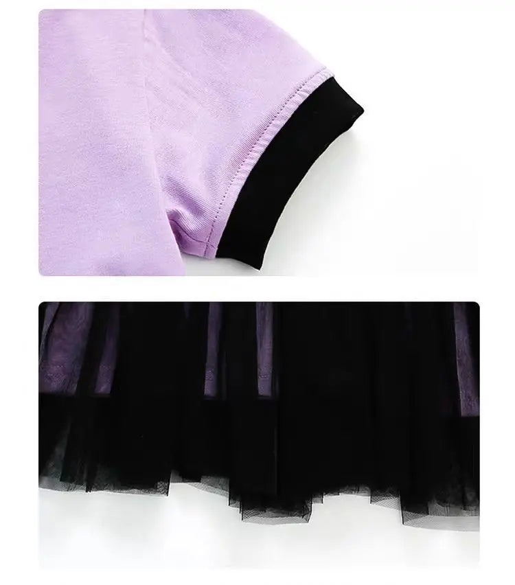 kuromi Princess Style Short Sleeve Dress for Girls Baby Mesh Skirt Summer New Arrival Children's Clothing Casual Daily Skirt