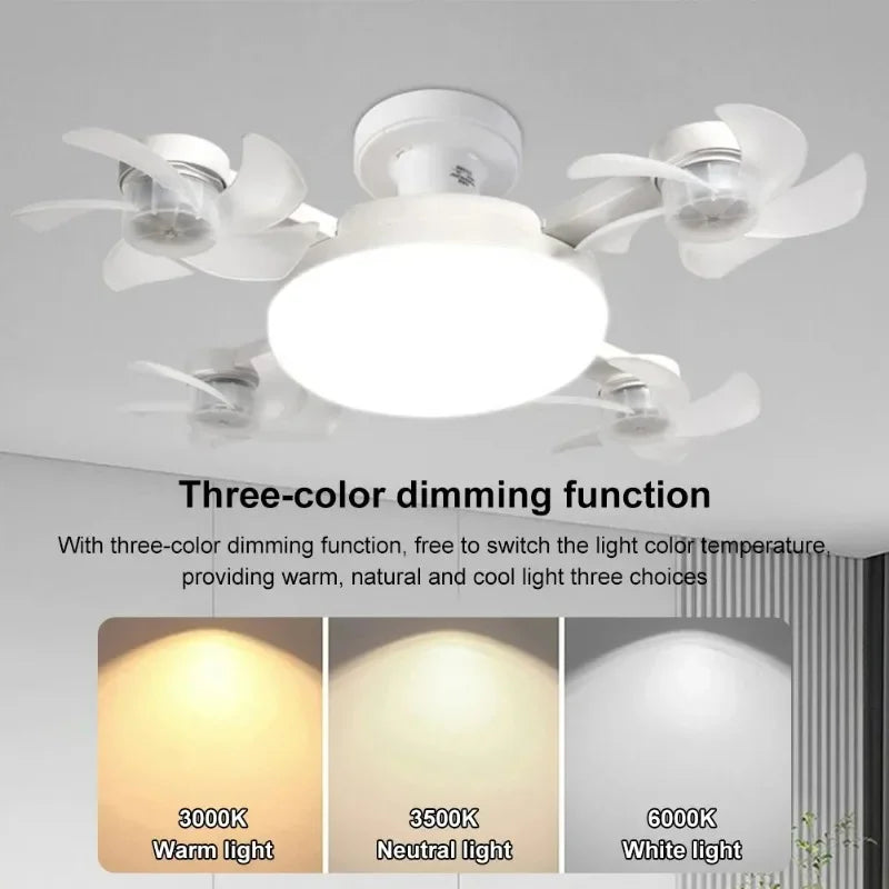 Drone Design Silent Ceiling Fan Light E27 Base Remote Controlled Dimmable 3 Color LED Ceiling Fanlight for Living Room Bedroom