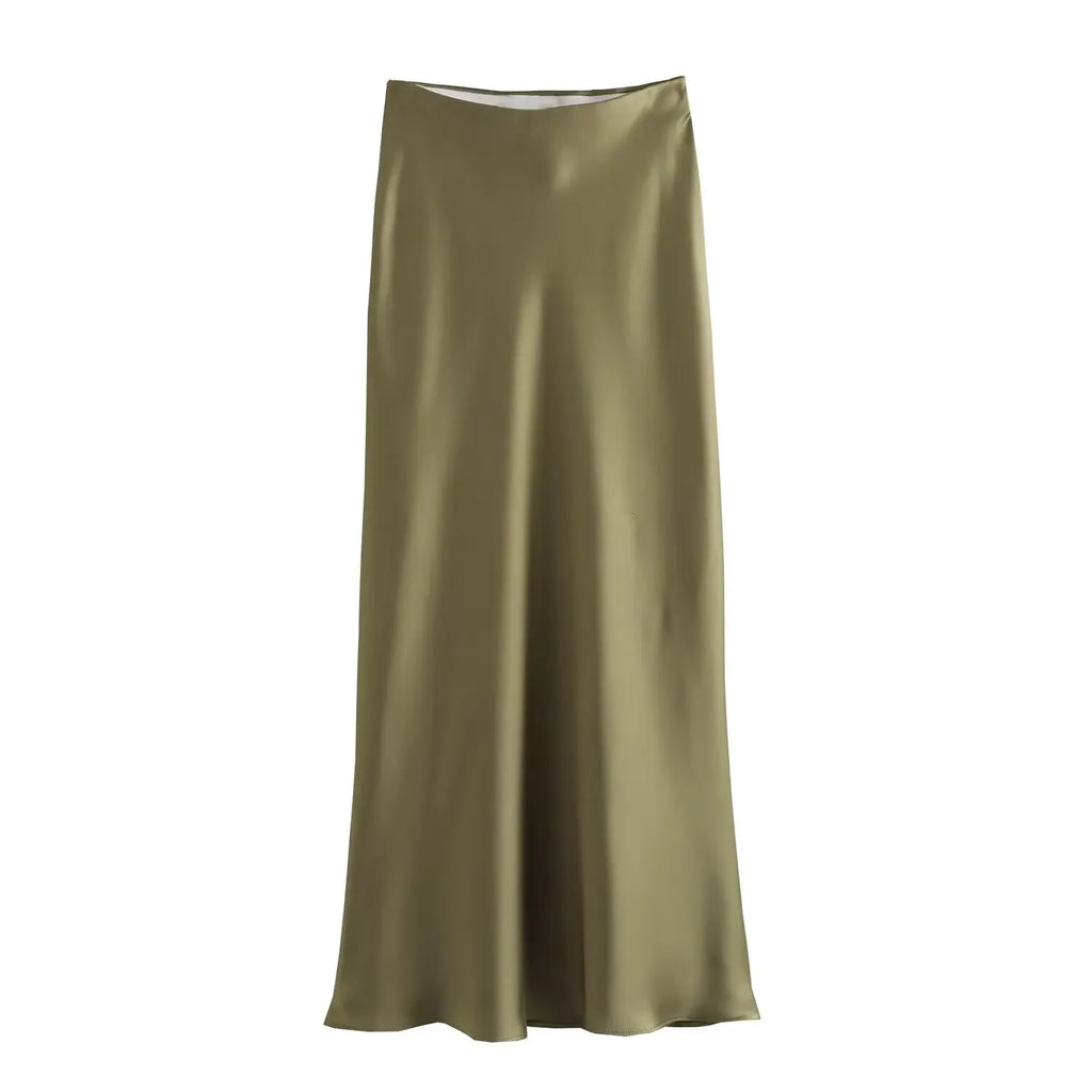 Willshela 2024 Black Satin Skirt Woman High Waist Elegant Long Skirts For Women Fashion Summer Midi Skirt Office Women's Skirts