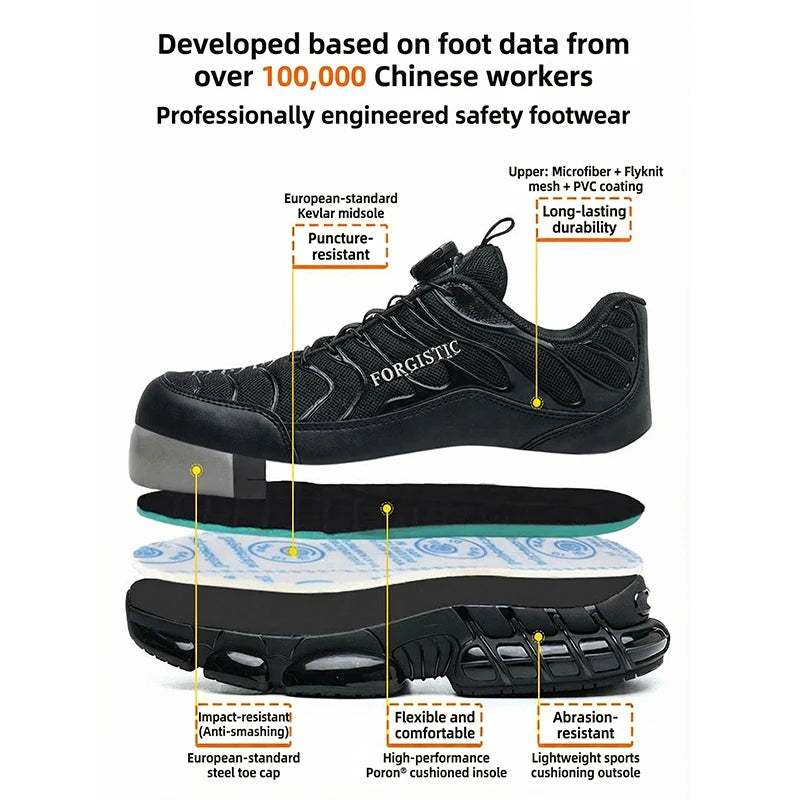 Men's Rotary Button Safety Shoes Anti-Impact Anti-Piercing Indestructible Work Shoes Fashionable Comfortable Safety Sneakers for