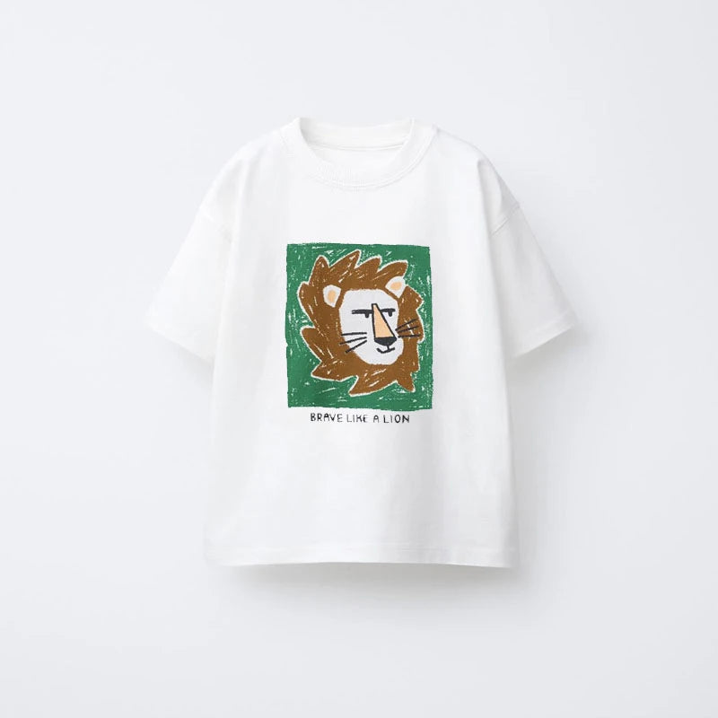 Animal Pattern Boys Clothes T-shirt Summer New Simple Fashion Short Sleeve Tops Kids Tees Round Collar Print Children's T Shirts