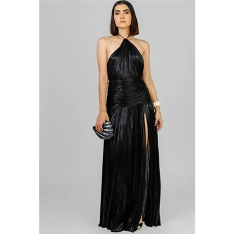 Luxurious Women Corset Party Cocktail Dress Sexy Off Shoulder Halter Folds Slit Guest Celebrity Long Dress Celebrity Prom Gown
