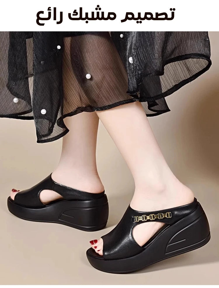 Women's Waterproof Platform Summer Platform Slippers Non-Slip Soft-Soled Wedge Sandals Women's Metal Chain Heightening