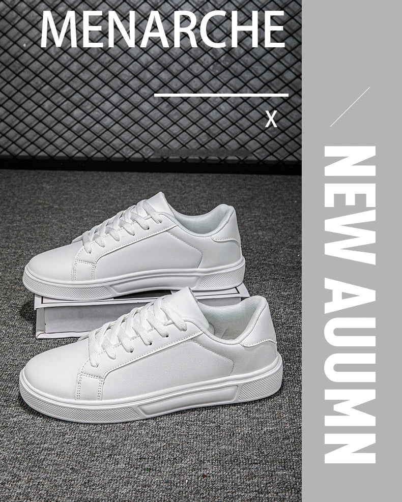 Business Casual Men's Shoes Soft Women Shoes Comfortable Casual PU Leather Shoes for Men Autumn Solid White Men Sneakers