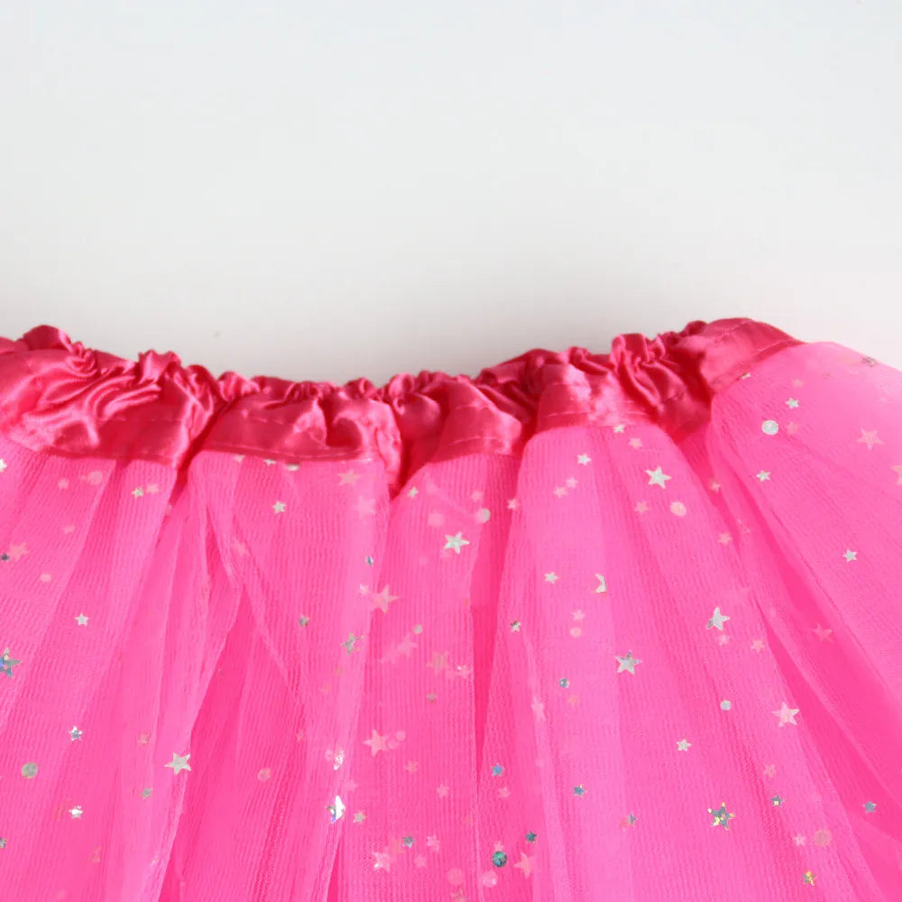 Kids Baby Star Glitter Dance Tutu Skirt For Girl Sequin 3 Layers Tulle Toddler Pettiskirt Children Chiffon 2-8T