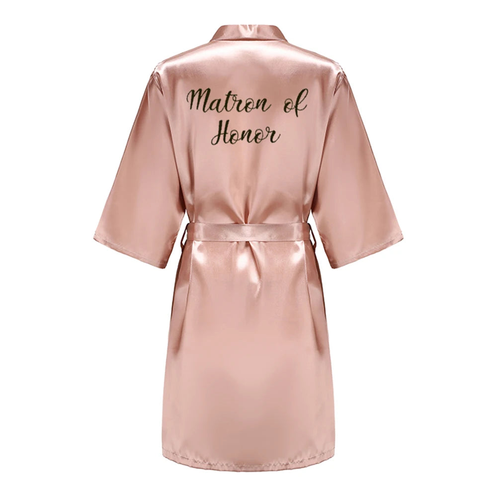 Bride Bridesmaid Wedding Robe Kimono Bathrobe Gown Nightgown Casual Satin Short Women Sexy Nightwear Sleepwear YS1666