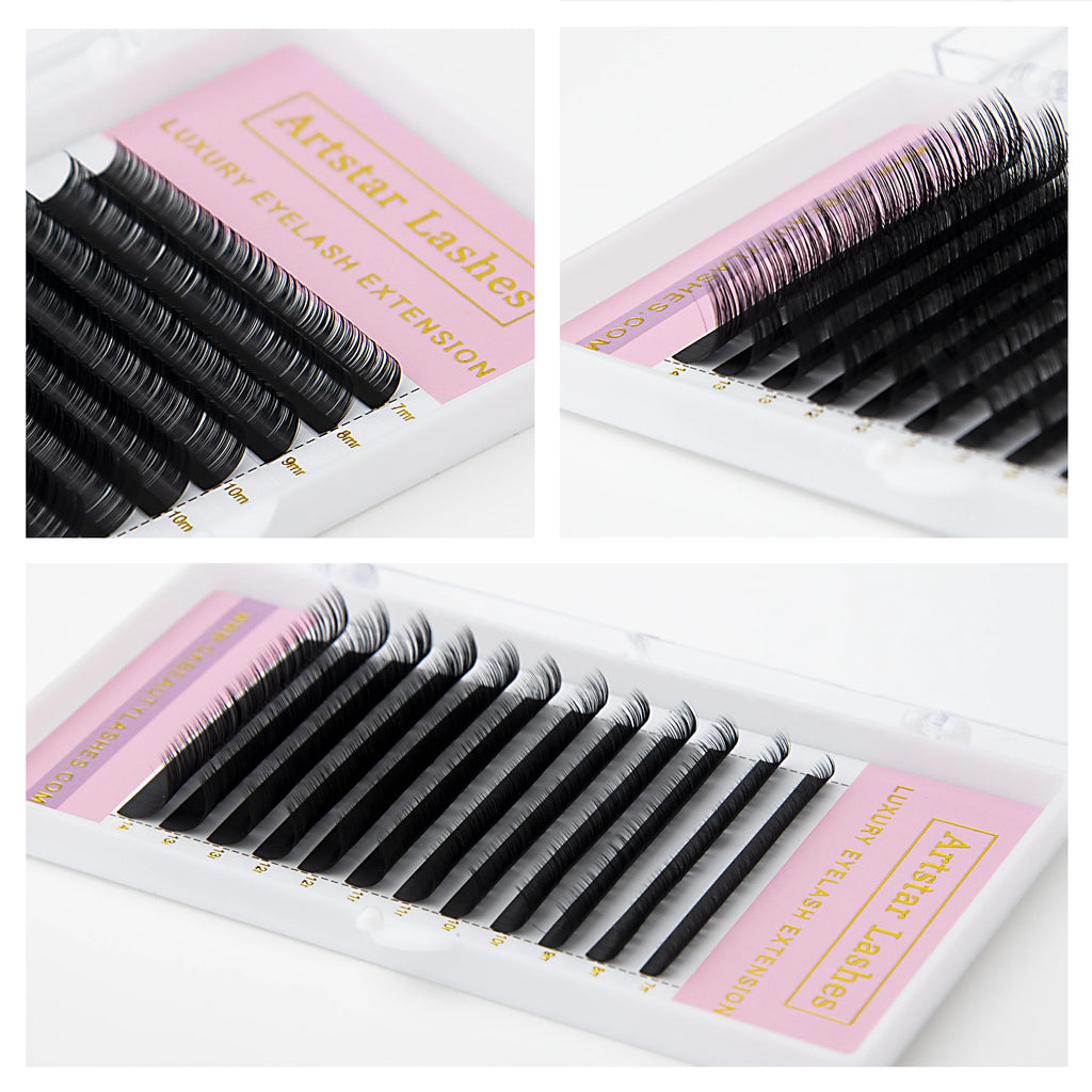 ARTSTAR 12Rows/tray False Eyelashes  J B Curl  6-20mm   Eyelashes Extensions  Matte Black Lashes Makeup tool