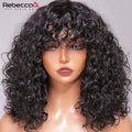 Short Curly Bob Wig With Bangs 100% Human Hair Wigs For Women Brazilian Remy 4C Hair Jerry Curl Glueless Daily Use Natural Color