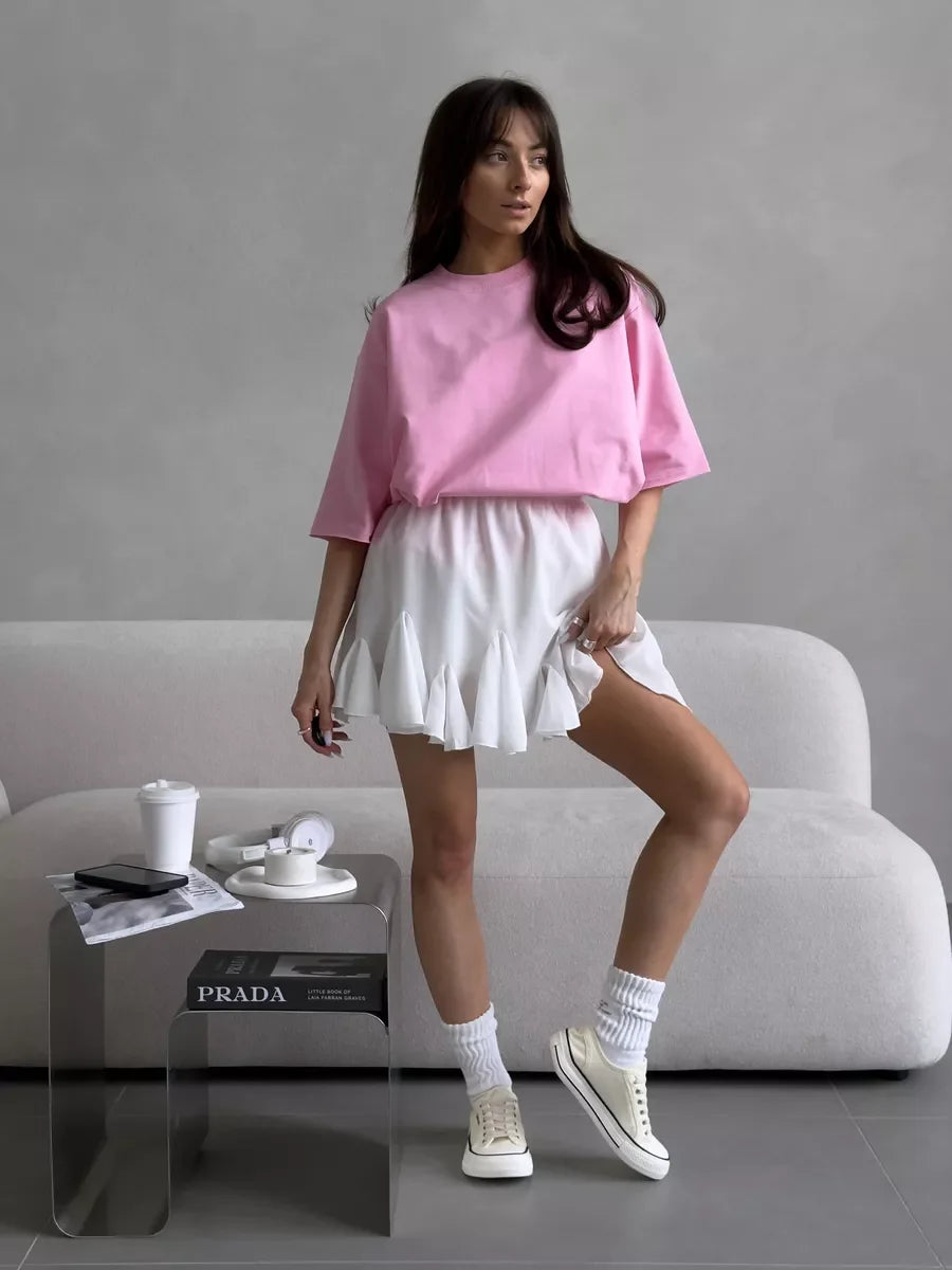 Hirsionsan Summer Casual Oversized T-shirts Women 100% Cotton Pink Loose Tees 2025 New Cusual Solid O Neck Female Aesthetic Tops