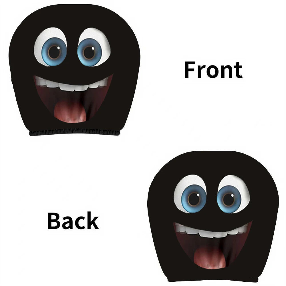 2PCS Double-sided Printed Smiling Face Car Headcase, Cute Fun Car Interior Personalized Decoration