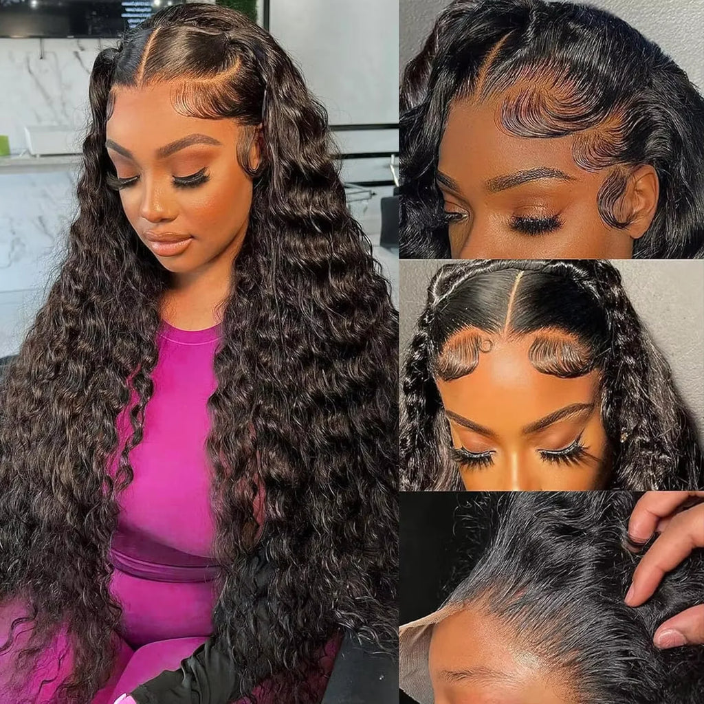 Deep Wave Wigs Human Hair 13x4 HD Transparent Lace 13x6 Full Frontal Wigs Natural color Curly Wigs For Women 220% Density