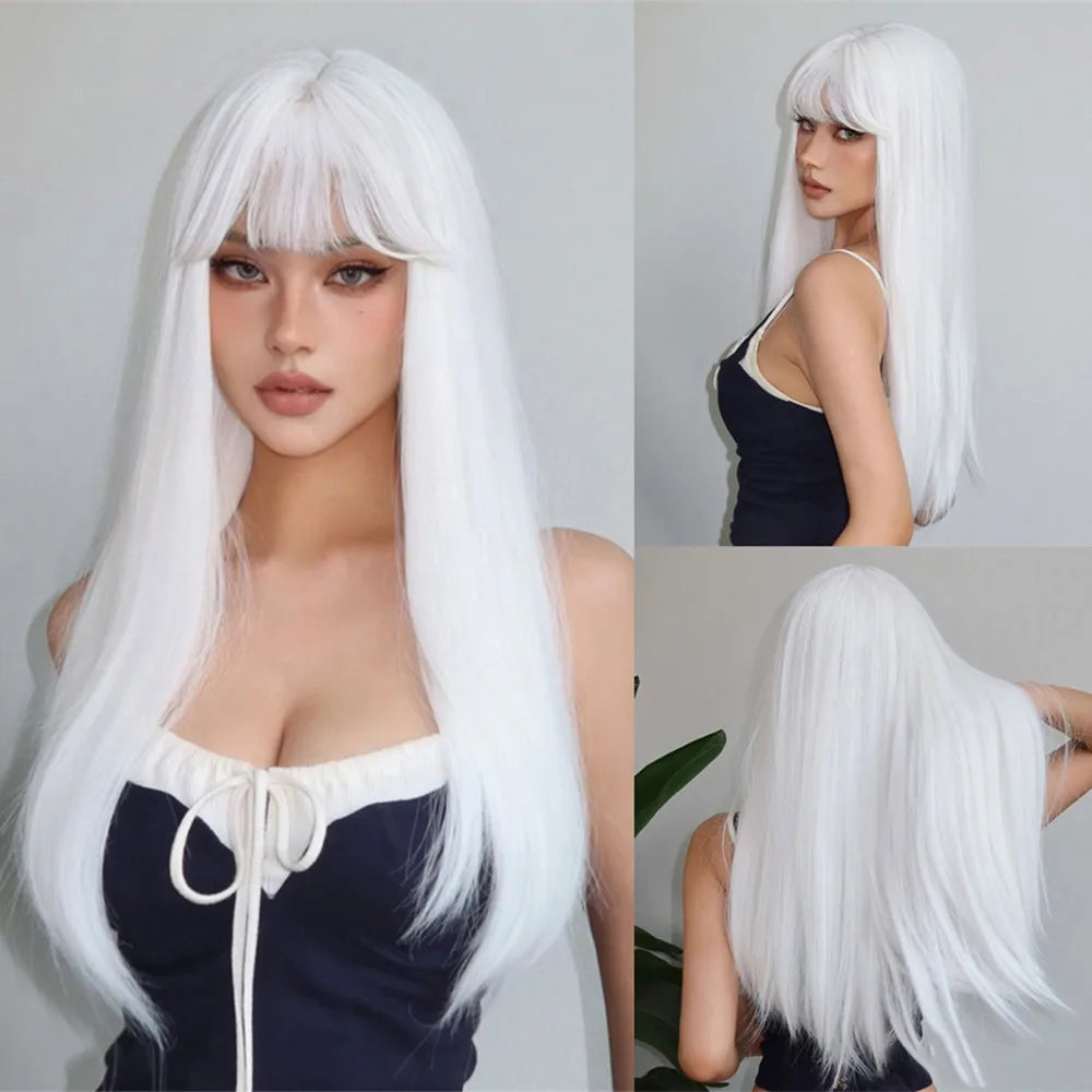 ALAN EATON Long Brown Highlight Synthetic Wigs Layered Straight Hair Wig Realistic Fake Hair for Daily Wear High Temperature Wig