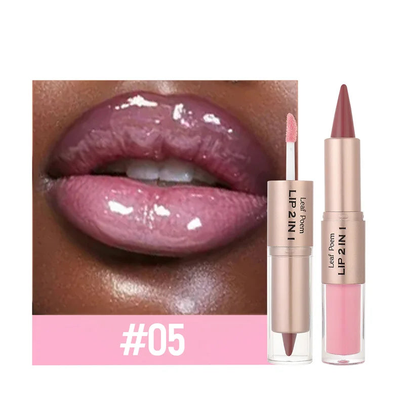 Black Brown Tapered Lip Liner Contour Pencil Double Head Mirror Plumping Lip Glaze Crystal Gloss Sexy Red Lips Tint Makeup New