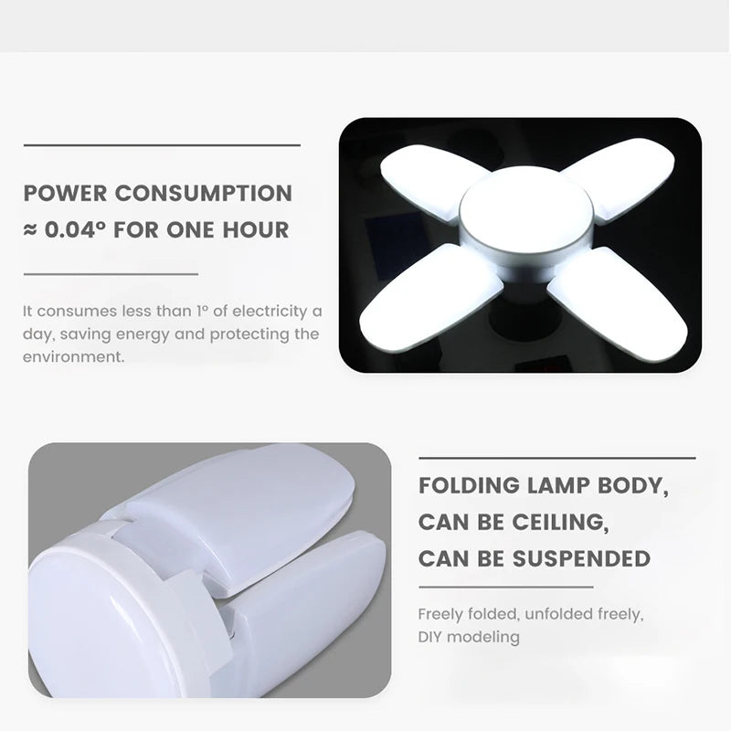 E27 Fan Shape Foldable LED Bulb AC220V/110V Deformation for Home Ceiling Light Warehouse and Garage White Light6500K Bulb
