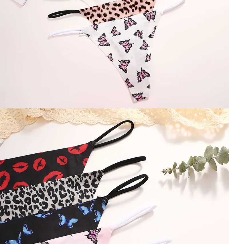FINETOO 4PCS Seamless Thong Women Thin Strap Low Waist High Flexibility Panties Sexy Underwear Ladies Briefs T-back Comfortable