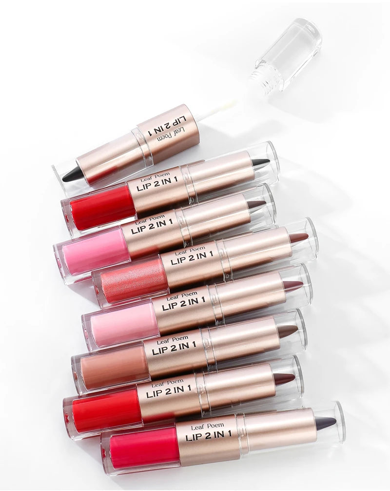 Black Brown Tapered Lip Liner Contour Pencil Double Head Mirror Plumping Lip Glaze Crystal Gloss Sexy Red Lips Tint Makeup New