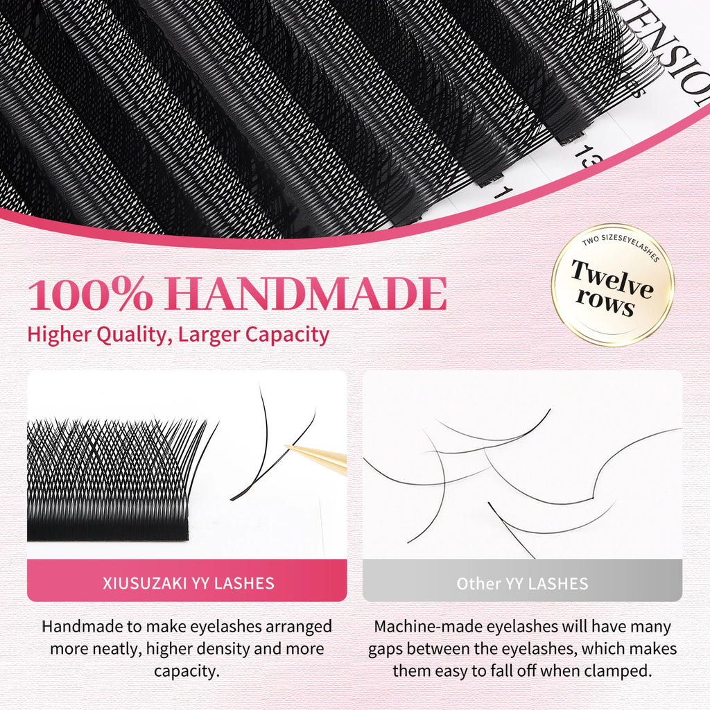 XIUSUZAKI YY Shape Black Brown Eyelashes Extensions Two Tips 2D YY False Lashes Natural Premade Volume Fans Individual Lashes