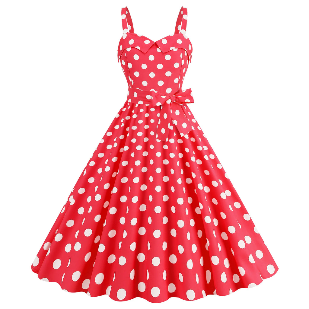 Elegant Women Pink Polka Dot Dress Summer Robe Hepburn 1950s 60s Vintage Sexy Halter Rockabilly Retro Party Dresses 2026 Vestido