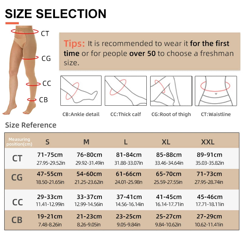 Legbeauty 20-30mmHg Medical Thigh High Compression Stockings Unisex Open Toe Varicose Veins Sock Single Leg Lymphedema Pantyhose
