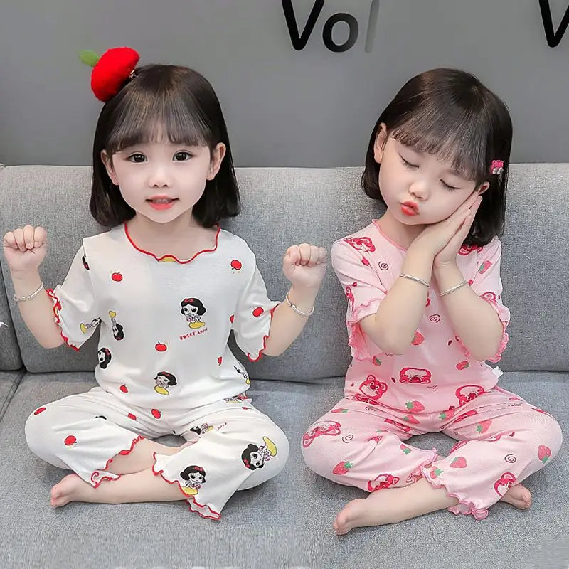 Baby Pajamas Sets Cotton Child Pajamas Toddler Summer Sleeveless Baby Nightwear Pyjamas Kids Cartoon Homewear Clothes