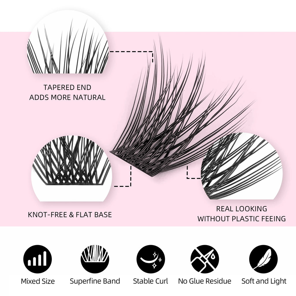 YUANZHIJIE DIY Cluster Eyelash Extension 12lines Dovetail Segmented Lashes Natural Lighter Bundle Makeup Supplies