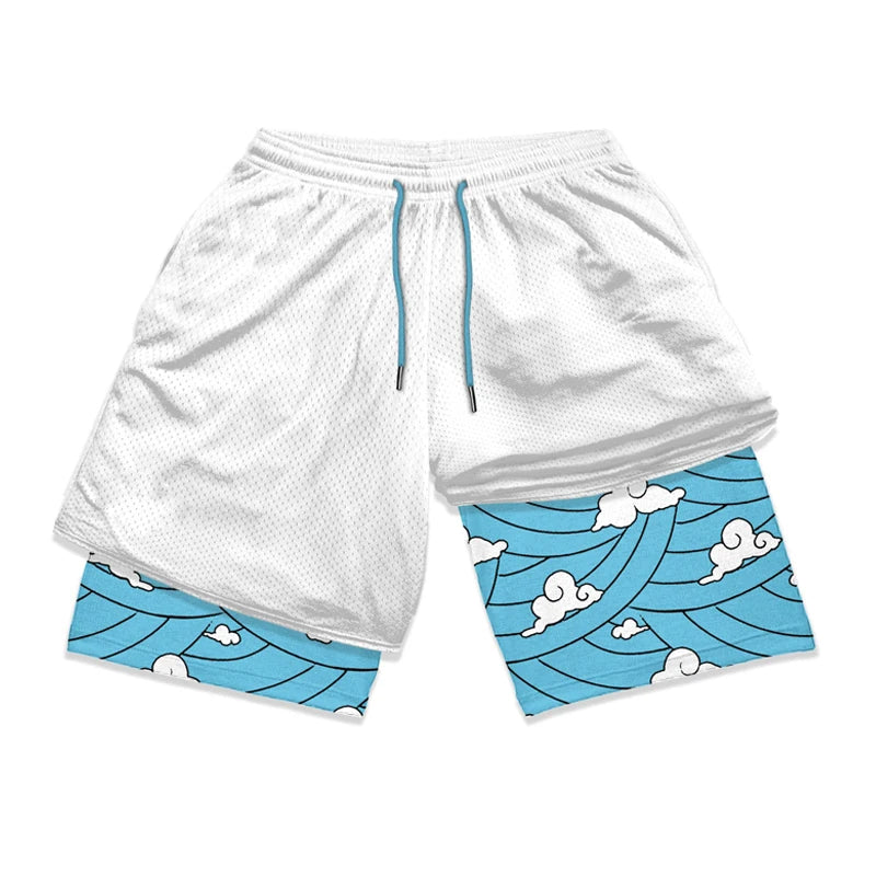 2 in 1 Athletic Gym Shorts for Men Stylish 3D Print Shorts with Pockets Quick Dry Stretchy Summer Sports Fitness Running Jogging