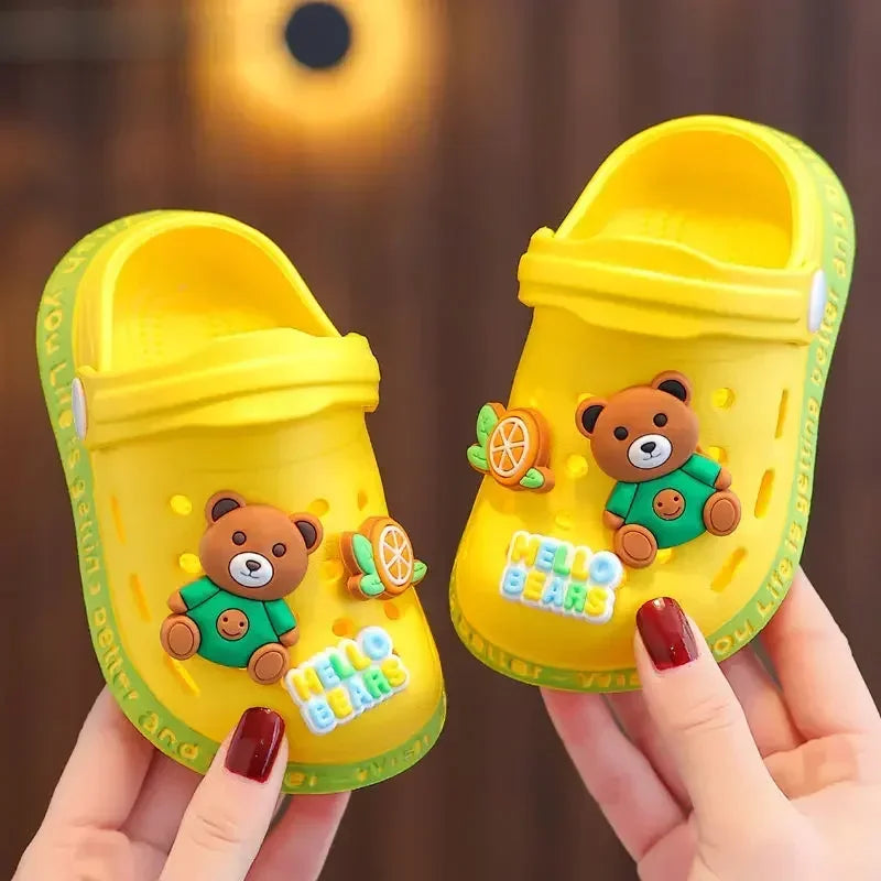 Summer Kids Slippers Cute Cartoon Hole Shoes Closed Toe Soft Sole Non Slip Indoor Baby Sandals Slippers For Boys Girls Toddlers