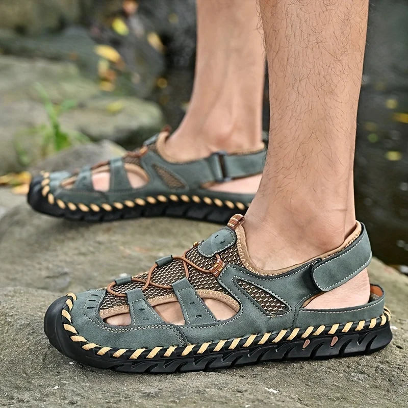 Men's Sandals, Durable Handmade Stitching Close Toe Non Slip Shoes For Indoor Outdoor Beach