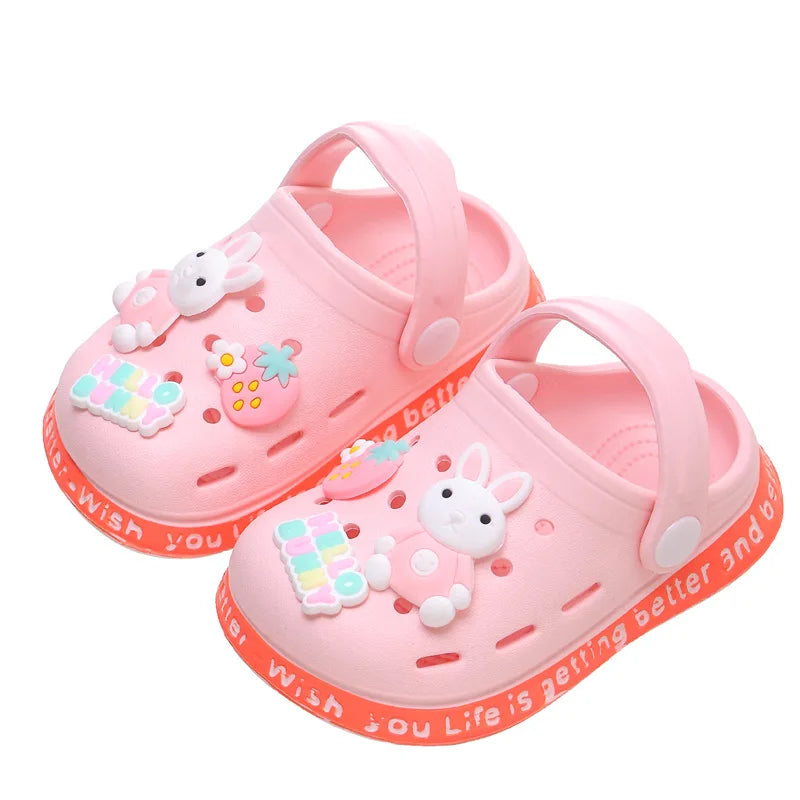 Summer Kids Slippers Cute Cartoon Hole Shoes Closed Toe Soft Sole Non Slip Indoor Baby Sandals Slippers For Boys Girls Toddlers