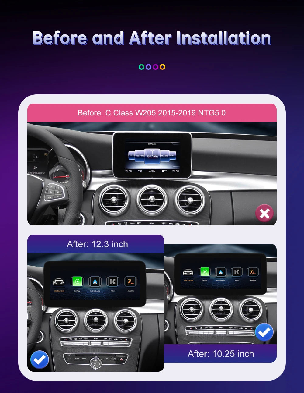 Wireless Carplay Linux Screen for Mercedes Benz W205 GLC A C V Class W447 CLA GLA 2015-2019 GPS With Android Auto Car Multimedia